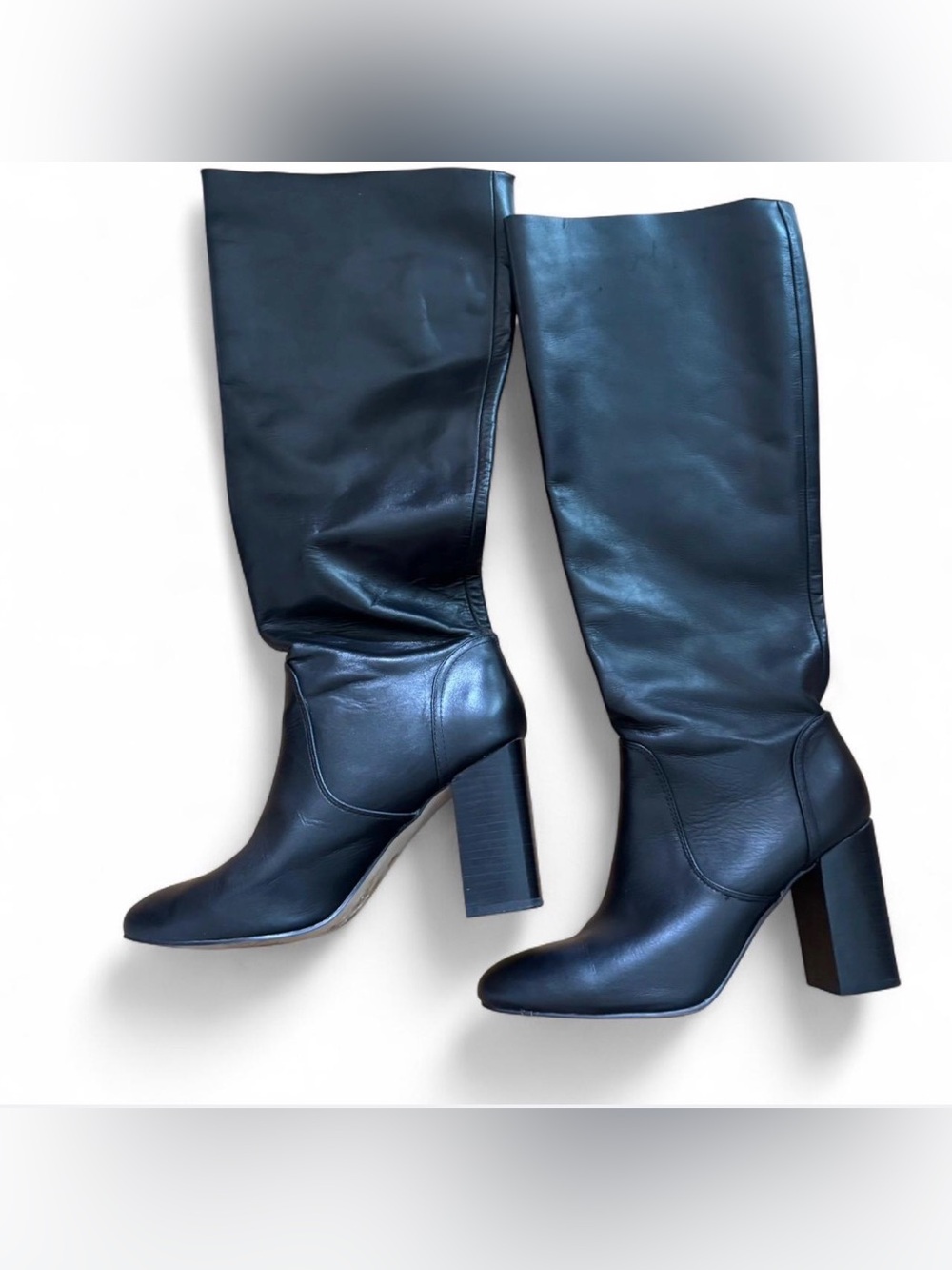 Steve Madden Femi Black Genuine Leather Knee-High Block Heel Boots Size 9.5
